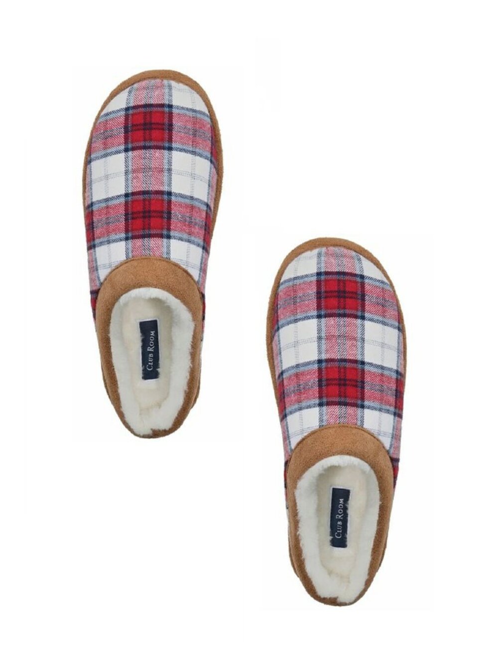new Size Medium 8 - 9 Club Room Men's Red Tartan Plaid Slip-On Slippers